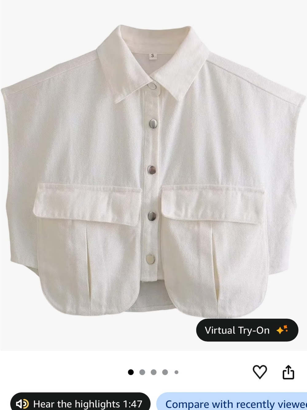 White Sleeveless Button-Front Cargo Pocket Top